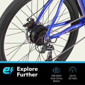Schwinn Boundary ELECTRIC Mountain Bike, 27.5-inch Wheels, 18 Speeds, 250-Watt Pedal Assist Motor, Blue