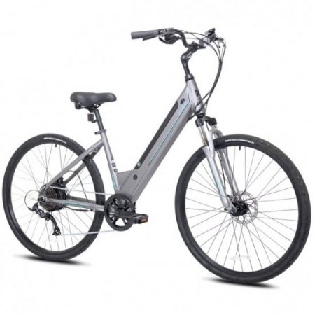 Kent Bicycles Gray 700C 350W Pedal Assist Step-Through Comfort City with Removable 36V 10.4 Ah Lithium-Ion Battery, Electric Bicycle