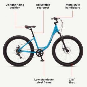 Schwinn Bellwood Comfort Hybrid Bicycle, 7-Speeds, 27.5 In. Wheels, Step-Through Low, Blue